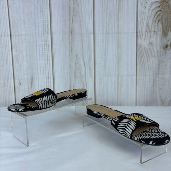 Who What Where See Ya Sloane Sandals Black White Gold Palm Slip-on Slide Size 6 - Picture 3 of 9